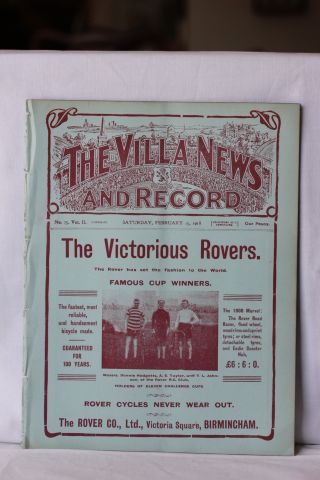 Aston Villa v Sheffield Wednesday Football Programme played on 15th February 1908 ex-bound volume