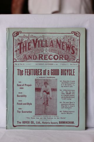 Aston Villa v Wrexham Reserve Football Programme played on 2nd November 1907, ex-bound volume and in