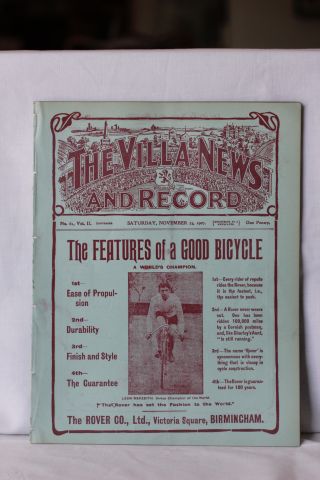 Aston Villa v Bury Football Programme played on 23rd November 1907 ex-bound volume and in good