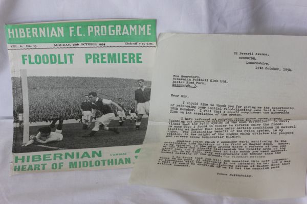 Hibernian Football Programme first ever game played under floodlights v Hearts 18/10/54 sold