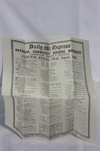 1928 FA Cup Final Blackburn Rovers v Huddersfield United Daily Express Song Sheet 21st April 1928 (