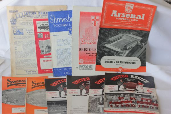 11 Football Programmes from 1954 to early 1960s including Manchester United homes x4, Swansea Town