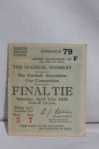 1928 FA Cup Final Blackburn Rovers v Huddersfield Town Ticket (gd)
