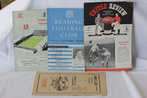 4 Football Programmes including Manchester United v Derby County 6th October 1951, Reading v Bristol