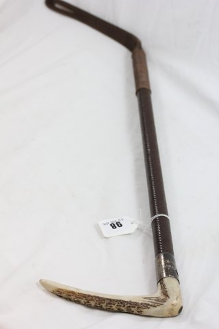 A Vintage Antler Handled Silver Mounted Riding Crop by Swaine