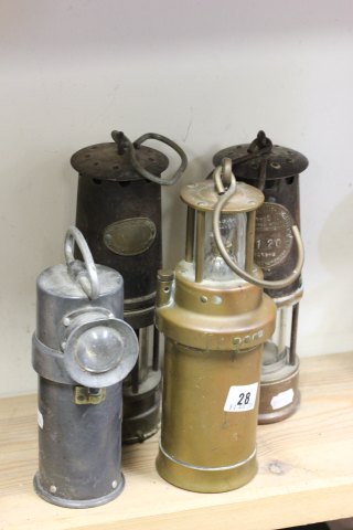 Antique Geag Lamp, Type HZ Miners Lamp and Two Other Miners Lamps