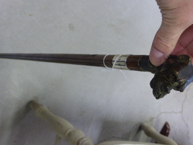 Silver Mounted Walking Stick with Bronze Boxer Bog Handle