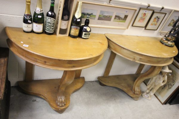 A Pair of Demi Lune Pine Side Tables