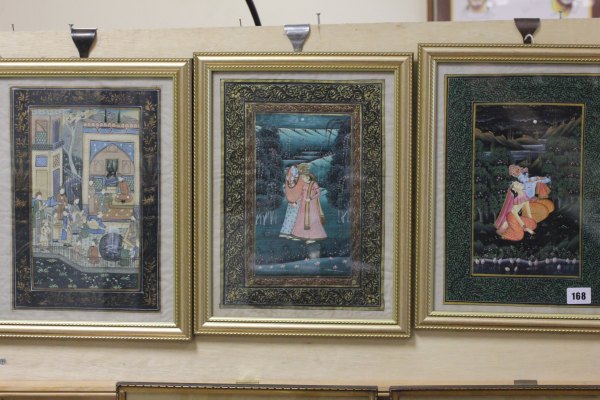 Three Framed and Glazed Indian Paintings on Silk