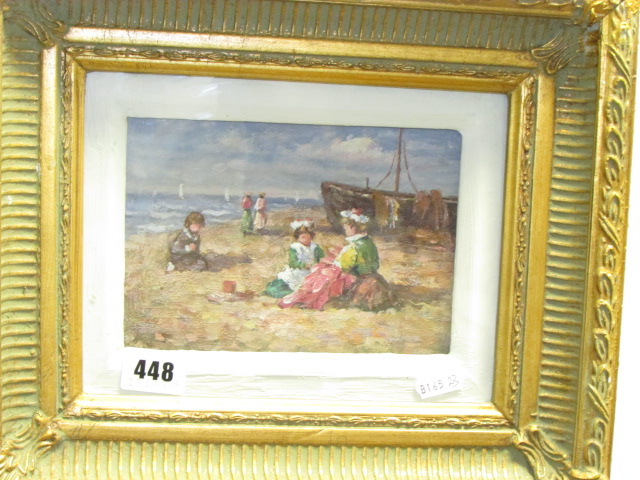 A Gilt Framed Oil on Panel Mother with Children in a Seashore