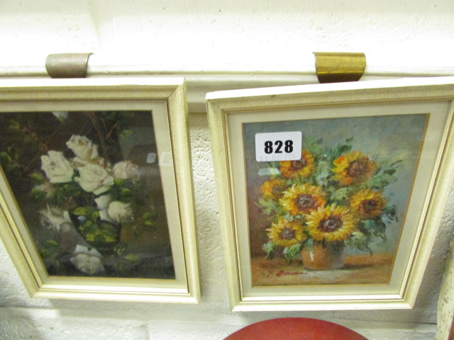 A Pair of Signed Still Oil Paintings of Flowering Blooms