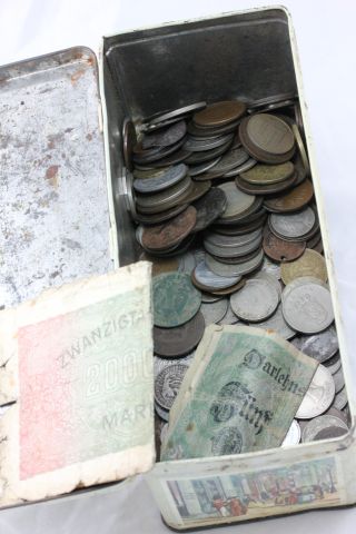 Tin of mixed coins including silver