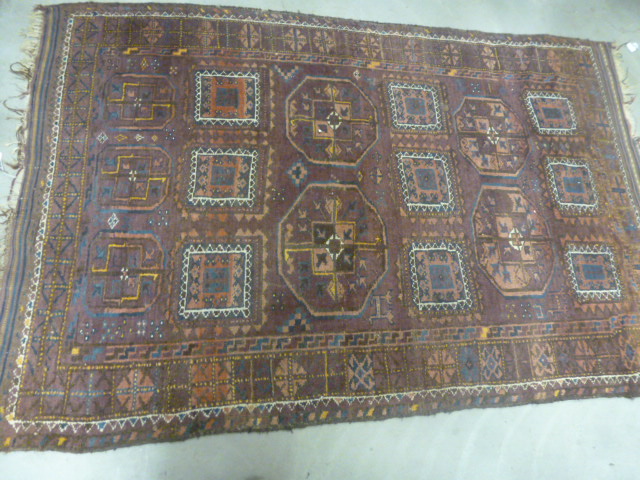 Maroon Ground Rug with Geometric Patterns