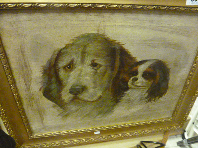 A Gilt Framed Oil Painting of Two Dogs