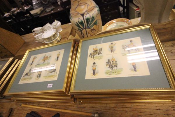 Set of Twelve Gilt Framed and Glazed Military Prints each depicting different regiments with three