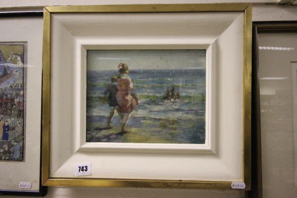 An Impressionist Oil Painting Children Sea Gazing