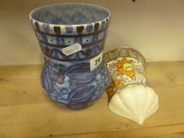 An Art Deco Crown Ducal Vase by Charlotte Rhead and a similar Pocket probably by Charlotte Rhead