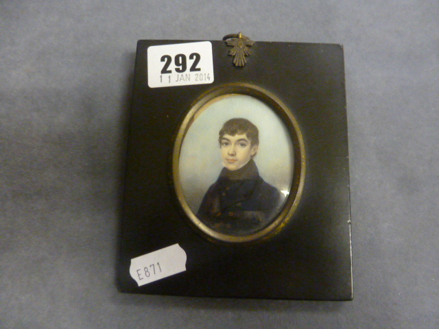 19th century Style Oval Miniature Potrait Painting of a Young Boy