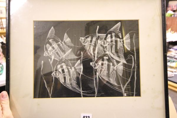 A Monogrammed Woodcut Study of an Angel Fish