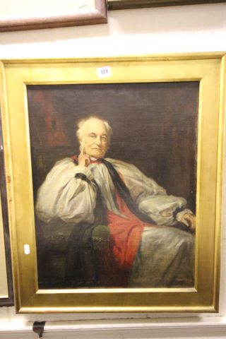 Late 19th century Oil on Canvas Portrait of a Seated Gent believed toe the bishop of Bath & Wells