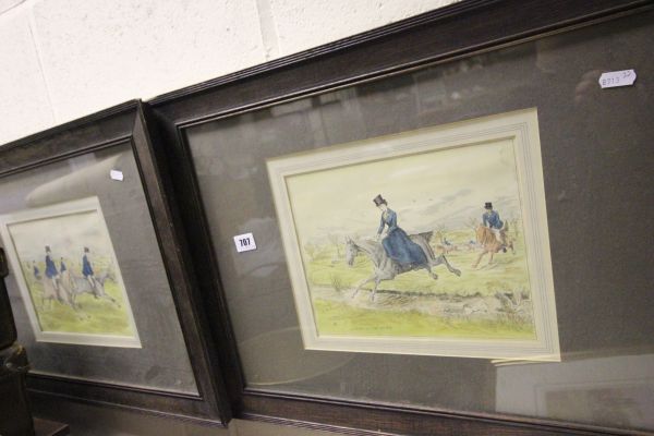 A Pair of Hand Coloured Hunting Prints