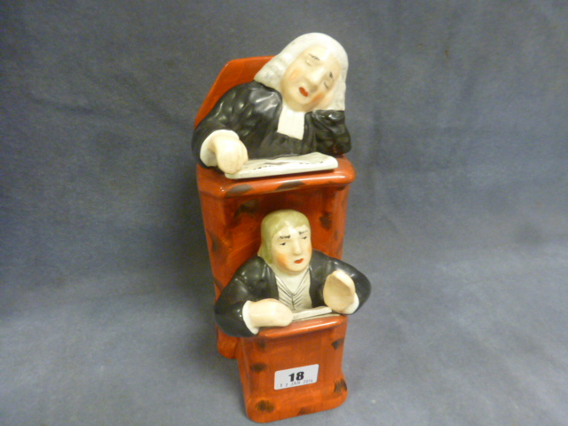 Staffordshire Type Figure Group of Sleeping Judge and Clerk