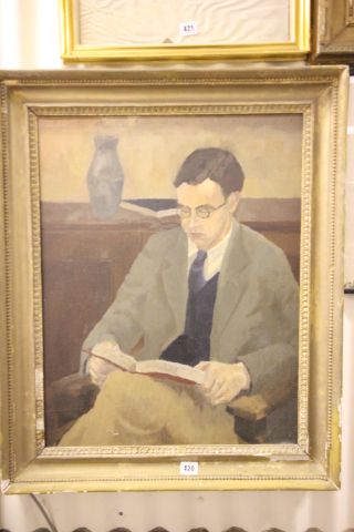 Mid 20th century Oil on Board Portrait of a Young Studious Man Reading, unsigned