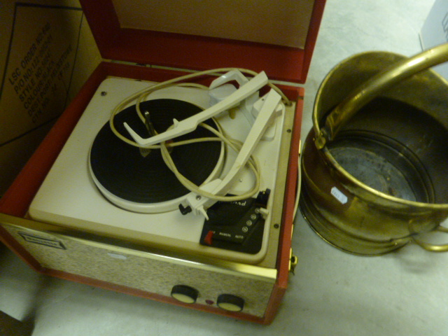 A Vintage Dansette Record Player and a Copper Scuttle