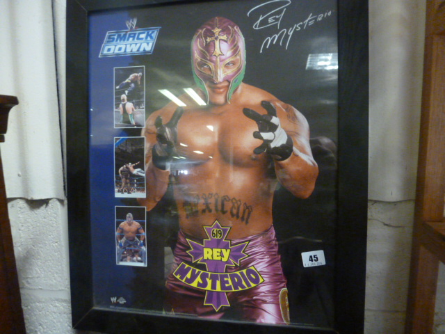 Framed and Glazed Wrestling Smackdown Signed Poster of Rey Mysterio