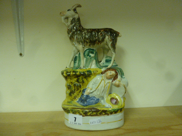 Staffordshire Figure of Mountain Sheep with Sleeping Shepherd