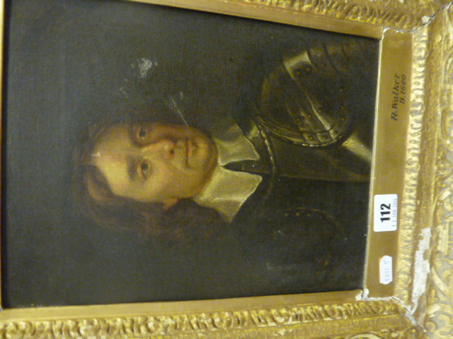 oil on Canvas of 17th century Roundhead believed to be Oliver Cromwell inscribed to mount `R