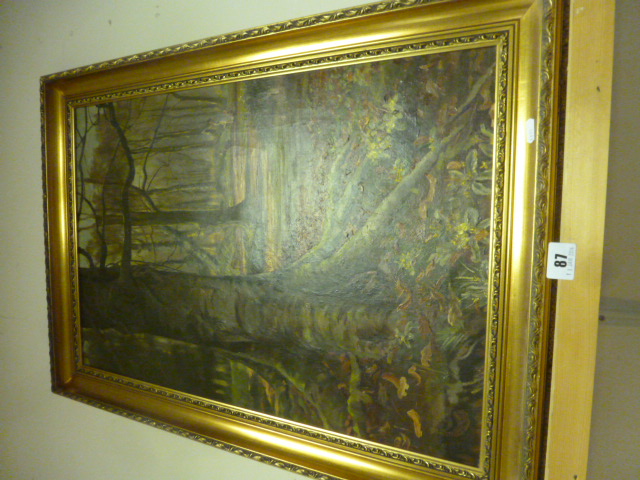 20th century Oil Painting of Woodland Scene with Figures