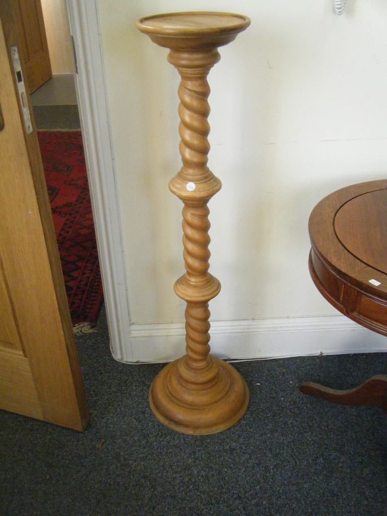 Pine Torchere with turned centre column, 3` tall