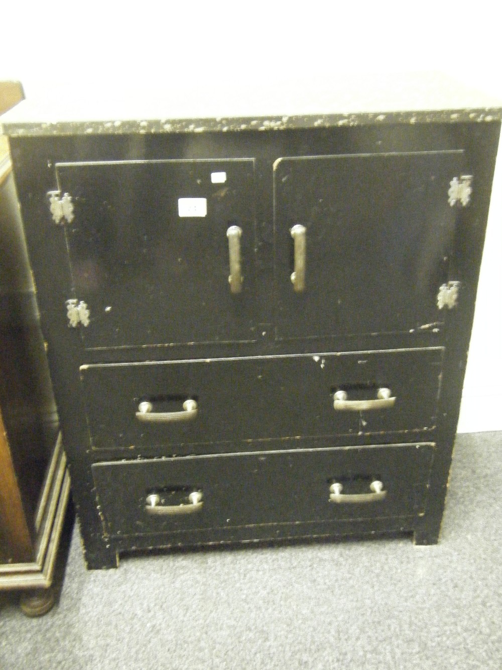 Industrial kitchen 1940`s unit, 3` tall x 3` wide 2 cupboards to the top above 2 long drawers