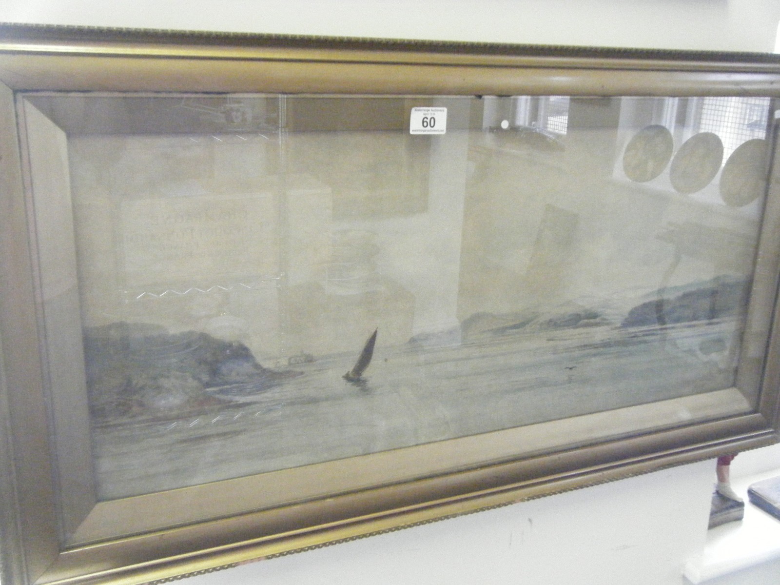 Gilt f/g large watercolour signed Phil Osment entitled Menait Straits 36" x 20" a scene depicting