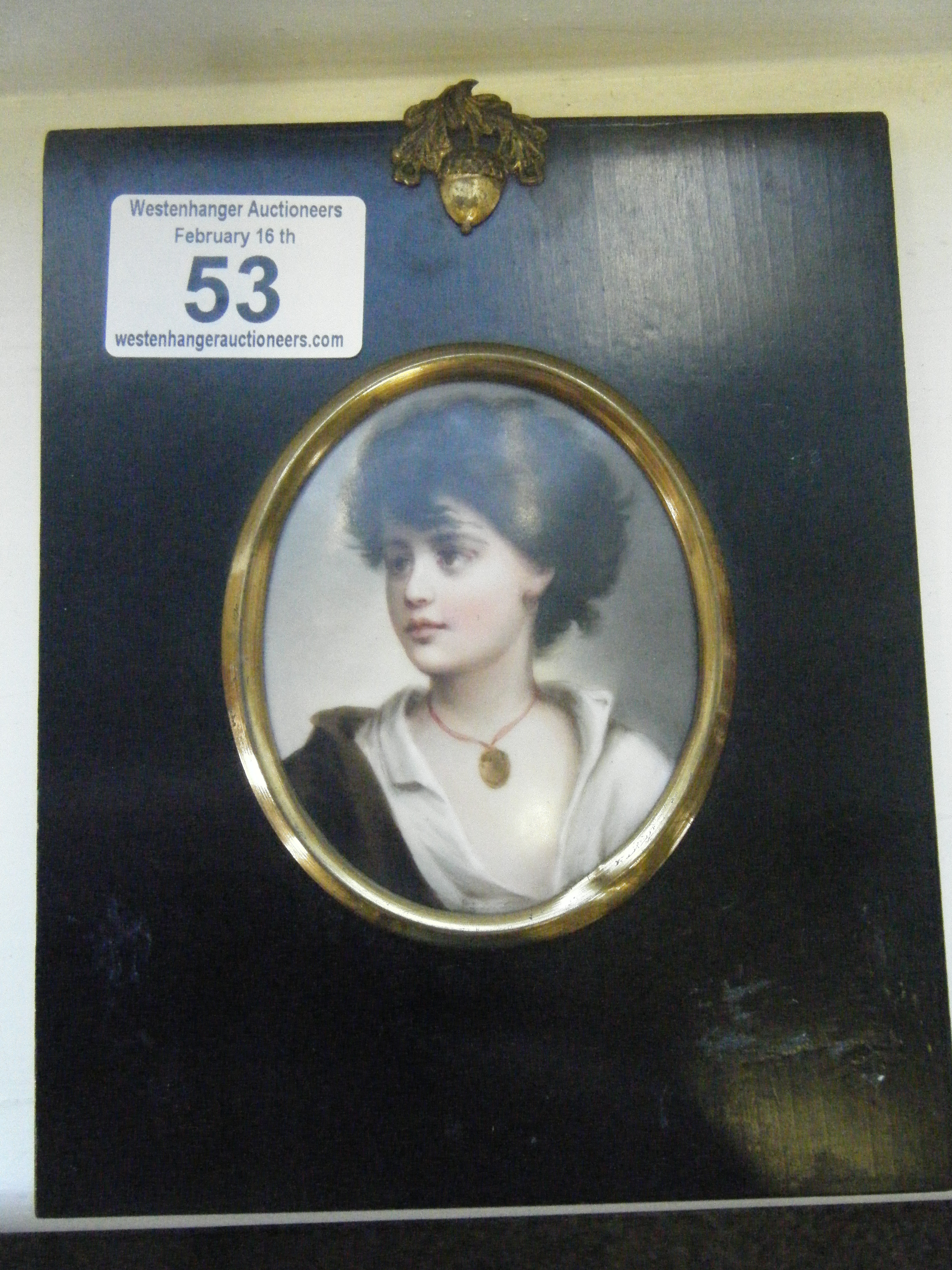 Interesting 19th century? Miniature portrait on porcelain Gypsy boy after Murillo, impressed No: