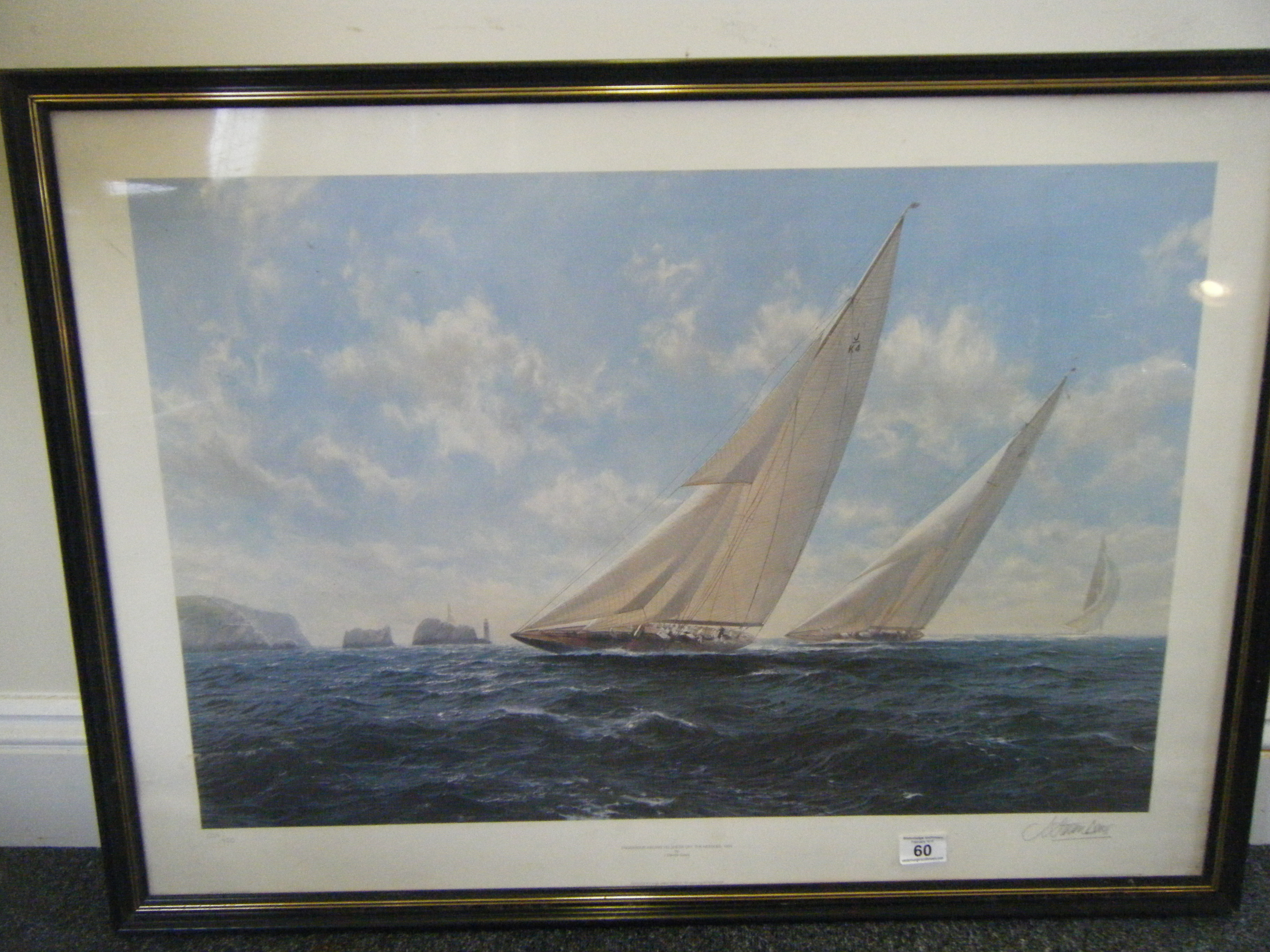 J Steven Dews limited edition coloured print Endeavour Racing Velsheda off the Needles 1934, No: