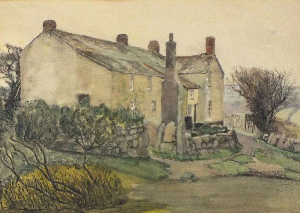 *Eleanor HUGHES (1882-1959) Newlyn / New Zealand School Watercolour `Trevelloe` ? cottage near