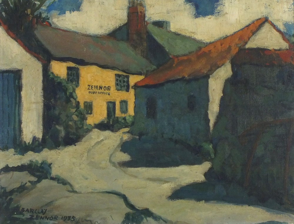 *John Rankin BARCLAY (1884-1962) Oil on canvas `Zennor` ? Zennor Post Office Inscribed Signed and