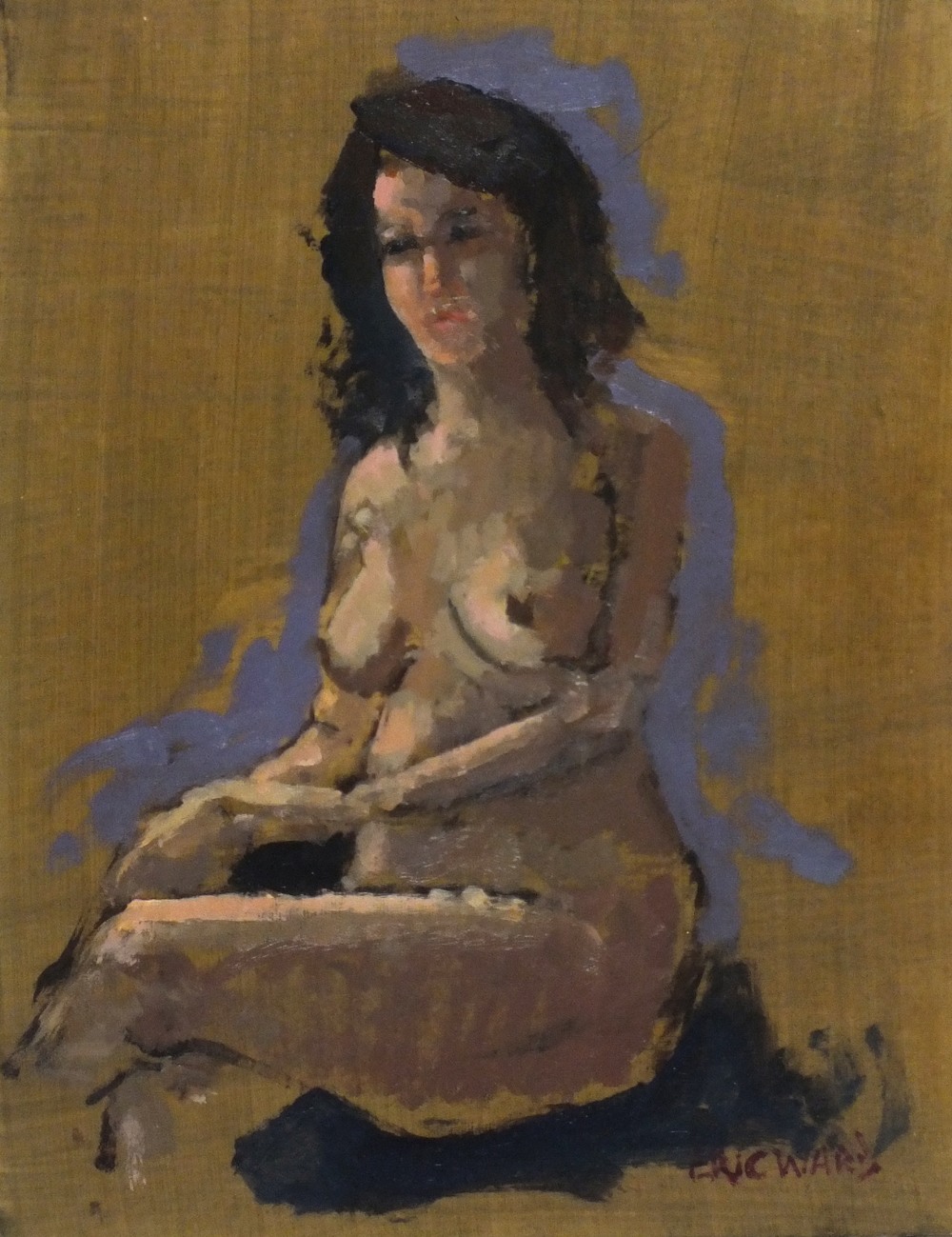 Eric WARD (b.1945) Oil on canvas board `Oil sketch of a life model` Inscribed on label to verso