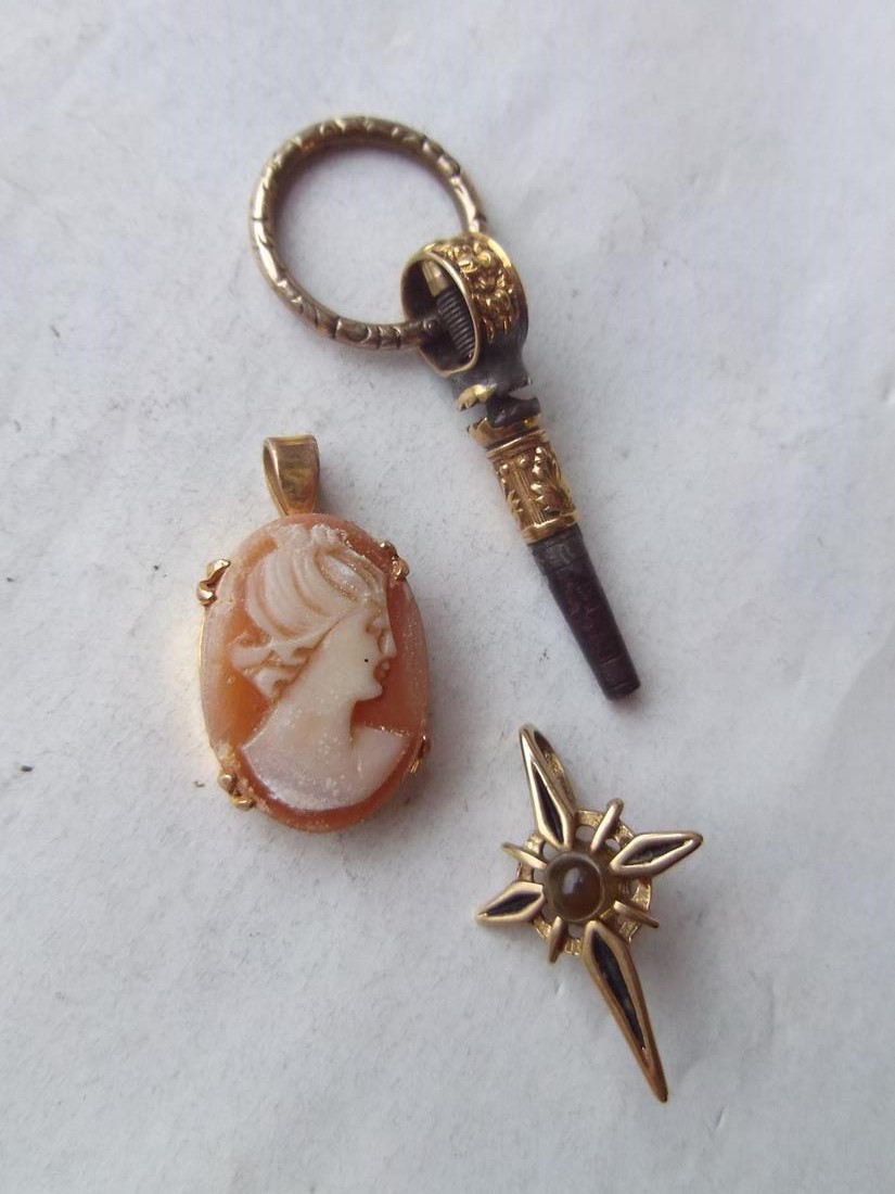 Antique mounted watch key a cameo pendant and  another