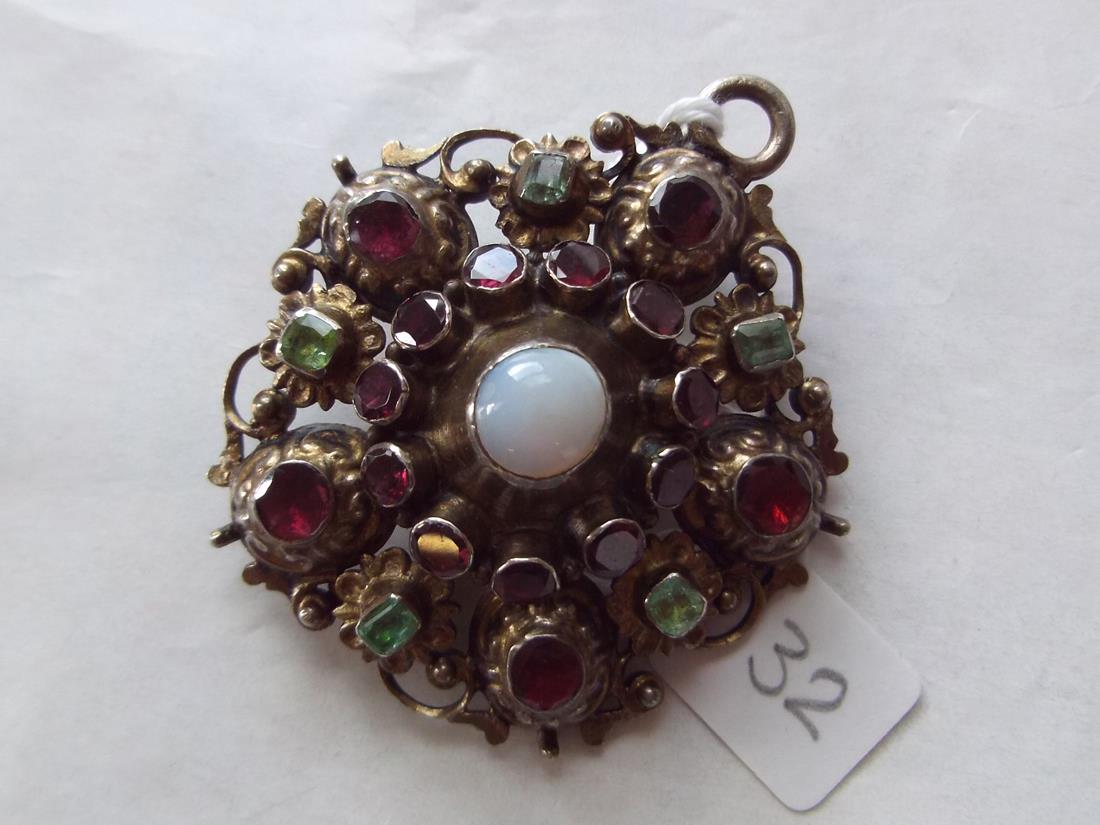 Antique Austrian-Hungarian garnet set pendant/brooch