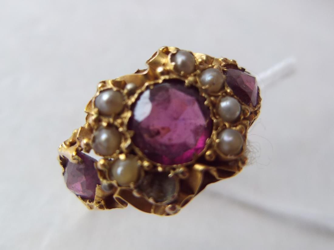 Victorian amethyst and pearl cluster ring set gold