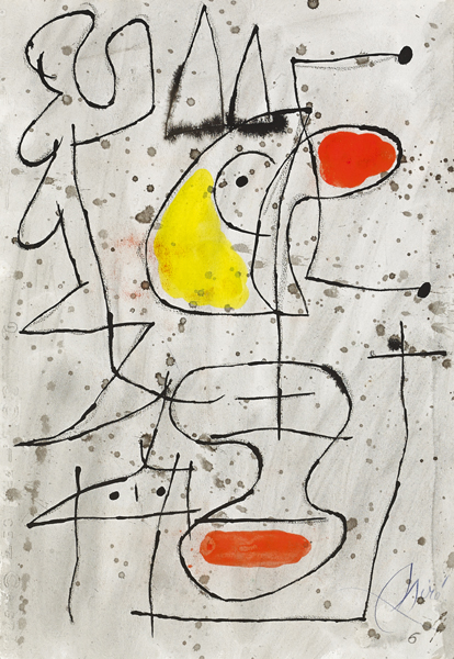 Joan Miró (Spanish, 1893-1983) LE COURTISAN GROTESQUE (NO. 6), 1965 watercolour, gouache, India