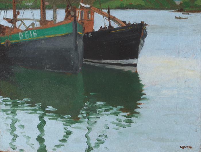Cecil Galbally RHA (1911-1995) FISHING BOATS AT KINSALE, CORK oil on board signed lower right;