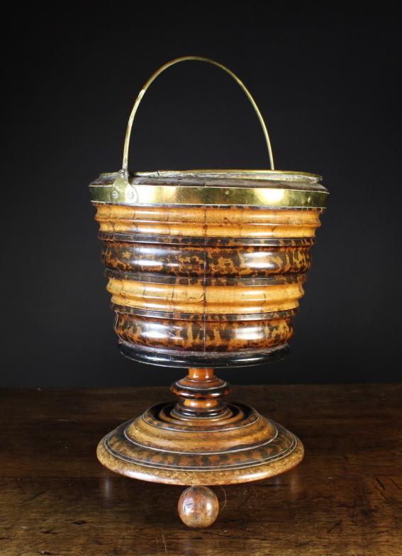 A 19th Century Turned Treen Peat Bucket. The splayed ripple moulded sides decorated with