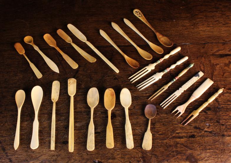 A Collection of Small Antique Bone Spoons (17) and Forks (6).