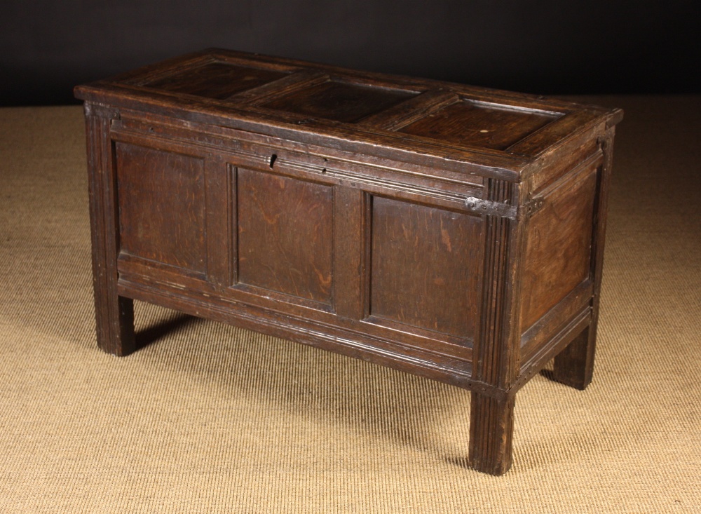 A 17th/Early 18th Century Joined Oak Triple Panel Coffer in a channel moulded framework standing