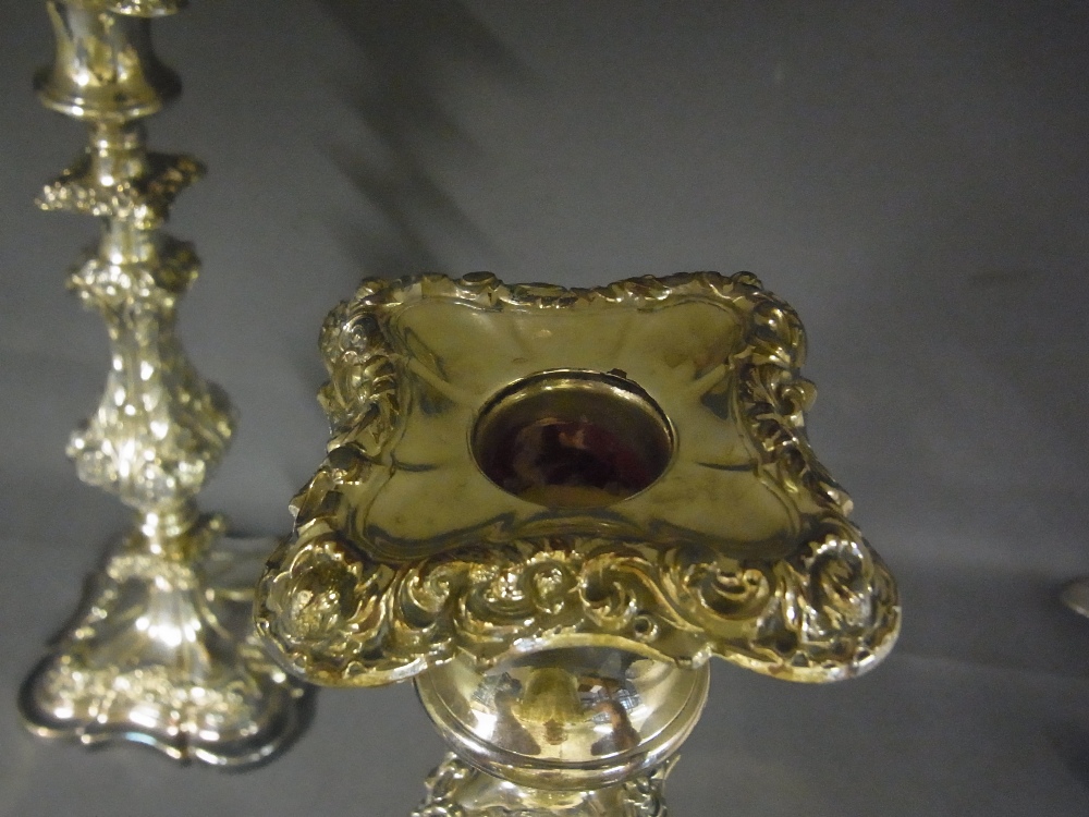 A pair of large Sheffield plate candlesticks in the Georgian style 
Condition report: One requires - Image 3 of 5