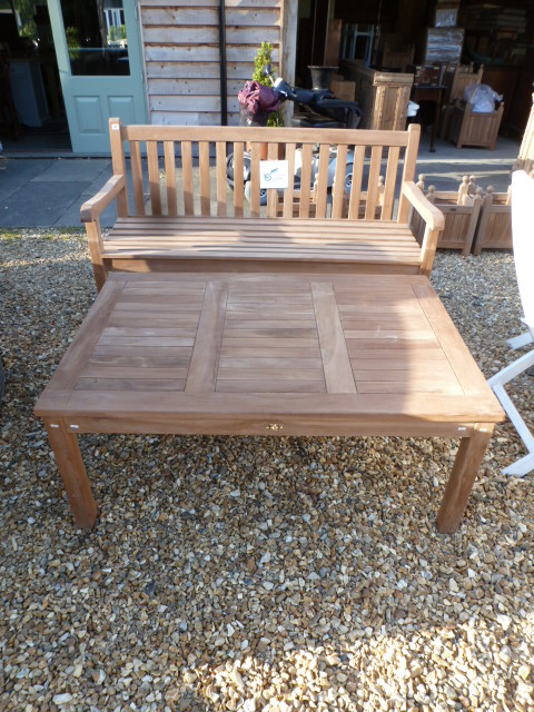 A Bramblecrest teak bench and matching coffee table